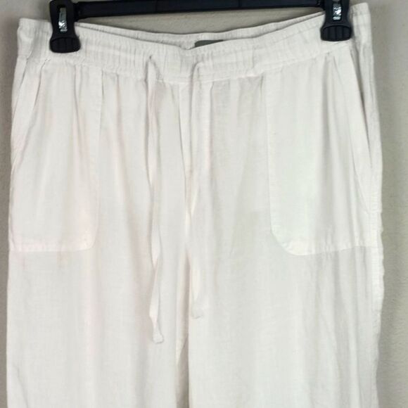 Kenar Women White Drawstring Straight Leg 100% Linen Pants sz L - Picture 2 of 8
